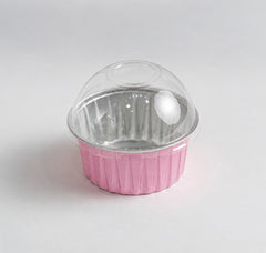 Molde redondo rosa con tapa 125 ml - 4 oz - XB-C002 R - Paquete 25 piezas con tapa