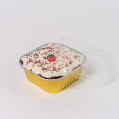 Molde de aluminio dorado, con tapa. Para postres, pastel, mufin.