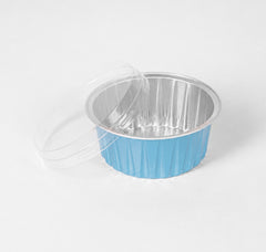 Molde redondo azul con tapa 125 ml - 4 oz - XB-C002 A - Paquete 25 piezas con tapa