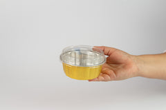 Molde redondo dorado 270 ml - 9 oz con tapa - XB-C250 - Paquete 25 piezas con tapa