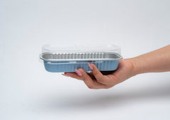 Molde con tapa rectangular azul 200 ml - 7 oz - XB-1605S A - Combo 25 piezas con tapa